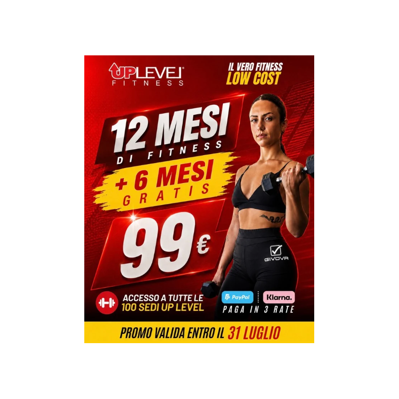 Abb. GOLD 12 mesi + 6 MESI GRATIS a 99€ - Accesso a tutte le sedi UP level Fitness (non sono incluse le sedi Premium
